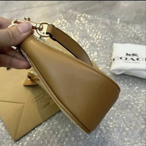 NWT Coach Teri 2way Shoulder Bag Crossbody Straw/Leather Latte CR350 - Picture 4 of 5